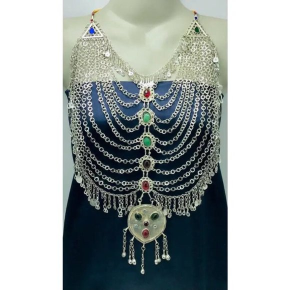 Multilayers Bib Necklace, Tribal Afghani Silver Kuchi Bib Necklace - Picture 1 of 13